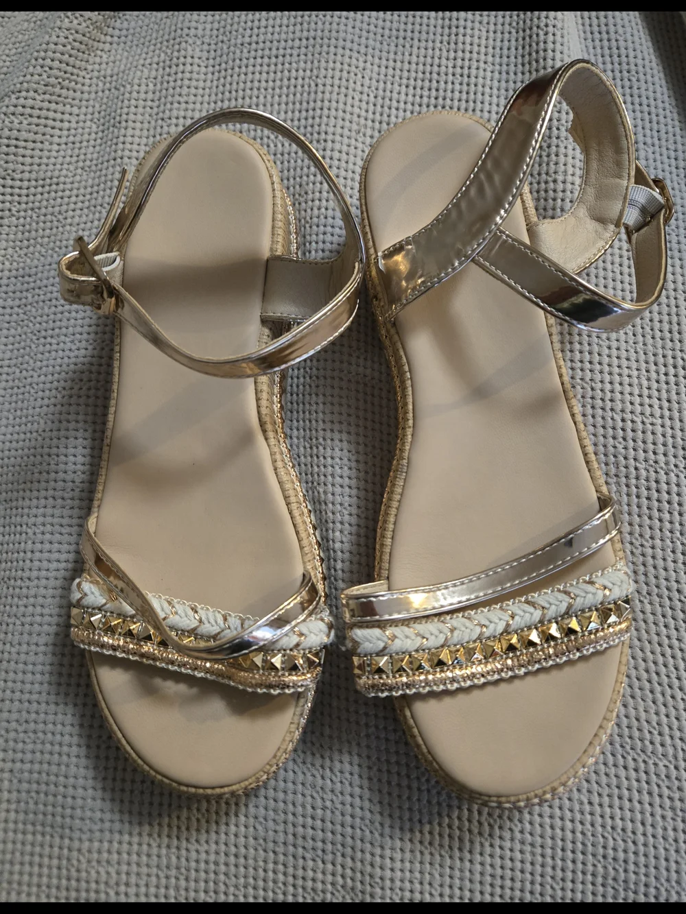 Women's Size 8 Rose Gold Metallic Platform Sandals Braided & Studded Sandals